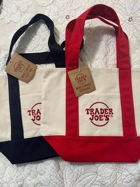 Trader Joe's Mini Canvas Tote Bag - Red and Navy